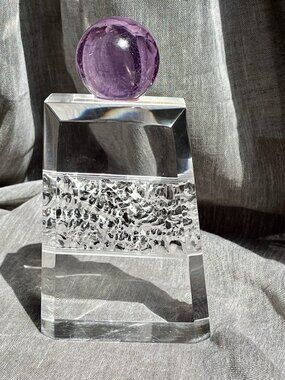 HAZIZA Acrylic Sculpture Vintage Lucite Purple Column Pillar Bookend